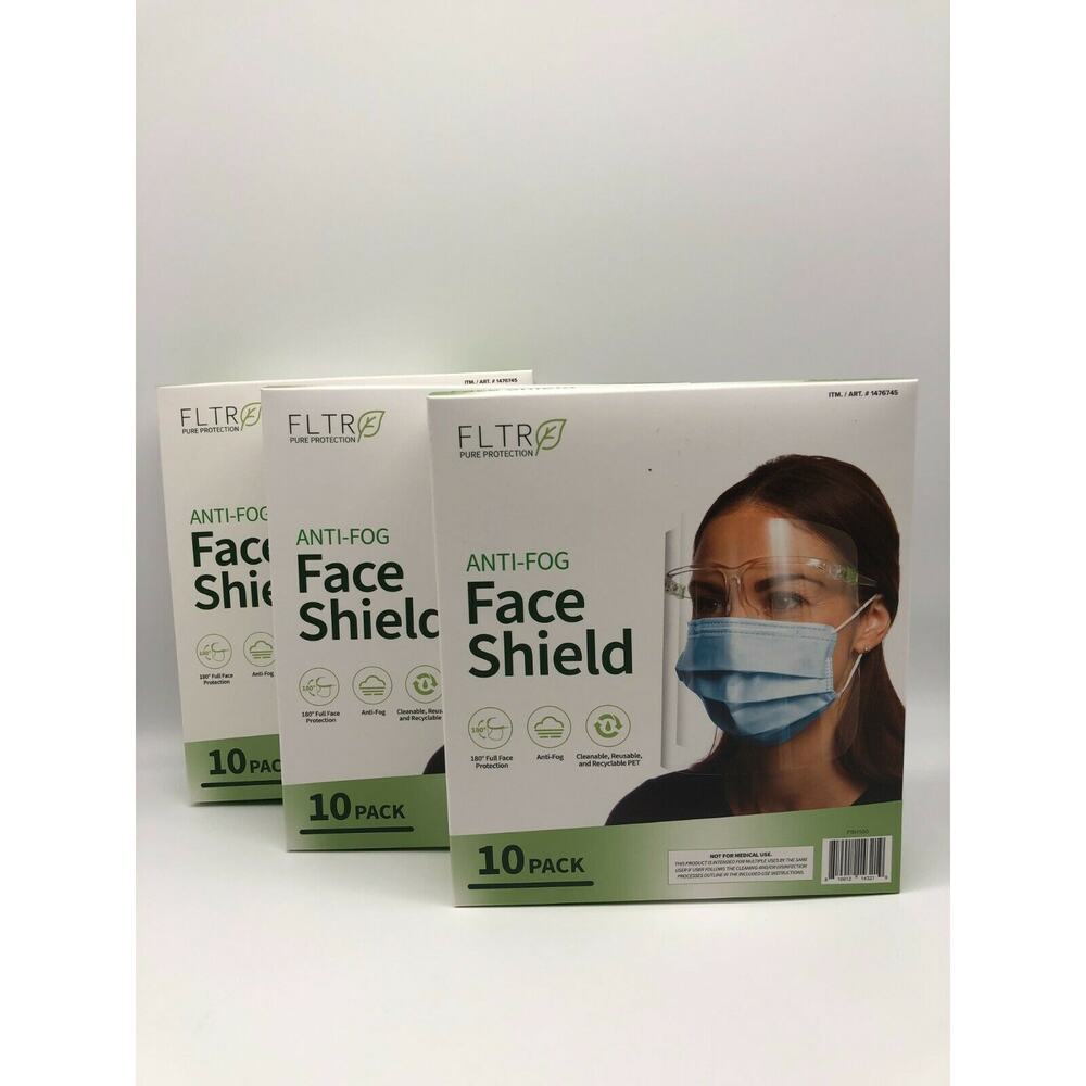 FLTR Pure Protection Anti-Fog Face Shields 10-pack Barrier Comfort Lot of 3